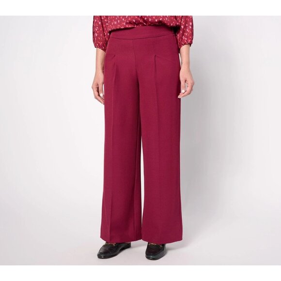Isaac Mizrahi Live! Tall Timless Twill Wide Leg Pants Sangria Tall L A609901 - Picture 1 of 2